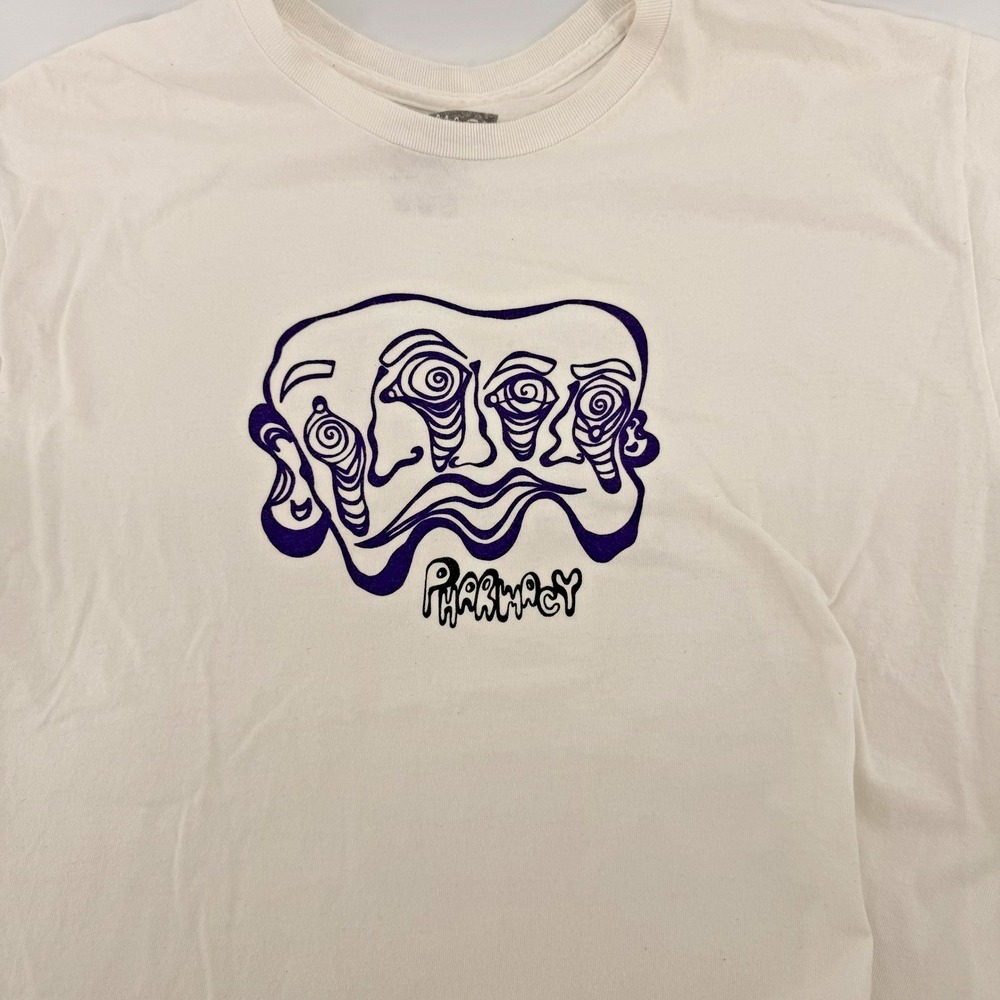 Pharmacy Boardshop T-Shirt Size L White Skate Streetwear Melted Face Graphic - Picture 7 of 10